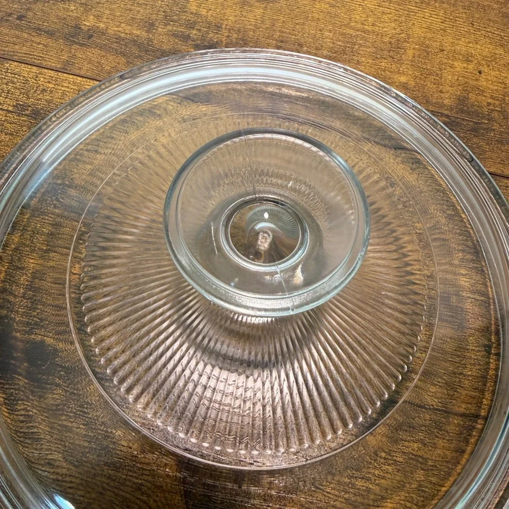 Vtg Pyrex G-5-C-A Clear Glass Ribbed Sunburst Casserole Replacement Lid 7.5 Inch